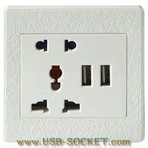 USB五孔插座雕花白86面板