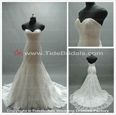 sweetheart neck lace bodice mermaid chapel train wedding gowns