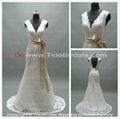 deep v neck backless lace wedding bridal gowns with satin sashes 