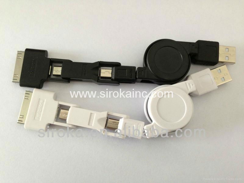 3 in 1 retractable USB data cable /30 pin cable+Mini Cable+Micro cable