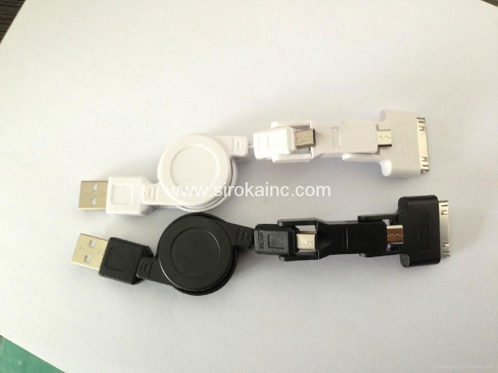 3 in 1 retractable USB data cable /30 pin cable+Mini Cable+Micro cable 4