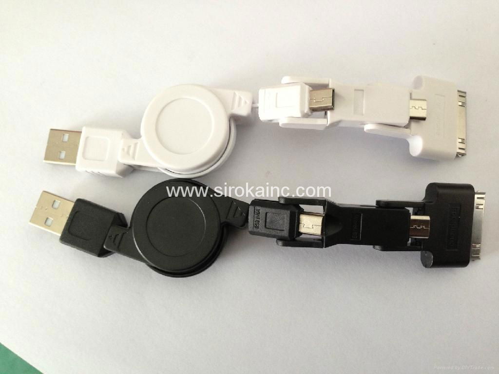 3 in 1 retractable USB data cable /30 pin cable+Mini Cable+Micro cable 5