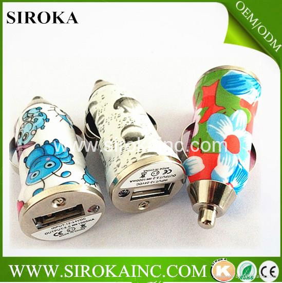 New arrival  flower printed usb car charger for iphone samsung ipad ipod  3