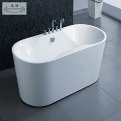 OSW-10121-08 white acrylic oval freestanding bathtub with faucets