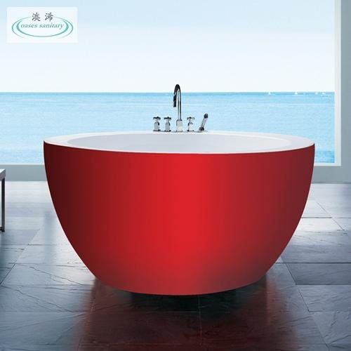 OSW-10141-02 red acrylic round free-stand bathtub 1