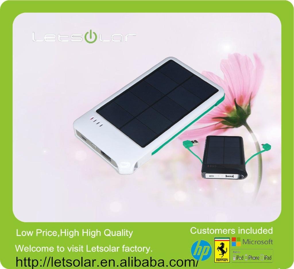Portable solar charger with built-in cables high efficiency 4000mah mobile phone