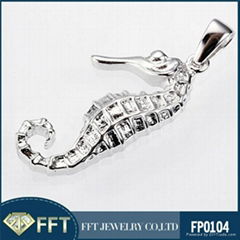 Sea horse shaped pendant wax micro pave setting pendant jewelry