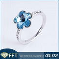 Sterling Silver Ring Crystal Flower Ring in Blue and Red Crystal 1