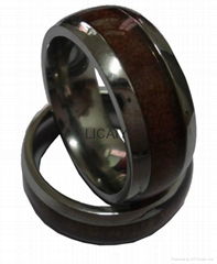 Mens Stainless Steel Ring Inlay Wood