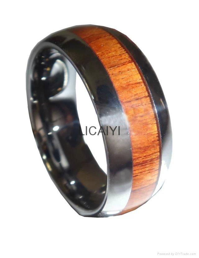 Mens Stainless Steel Ring Inlay Wood 3