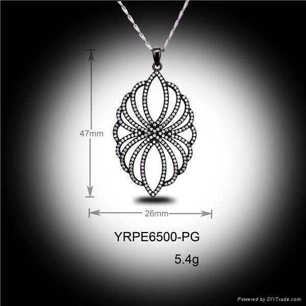 High End Clear Zirconia Micro Pave Black Plating 925 Sterling Silver Pendants