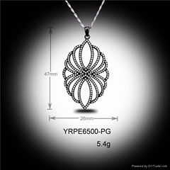 High End Clear Zirconia Micro Pave Black Plating 925 Sterling Silver Pendants