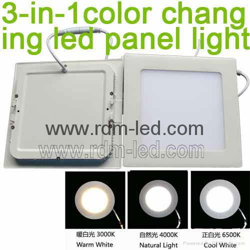 3W 4W 6W 9W 12W 15W 18W 24W Square ceiling 3 Color Slim LED light panel 