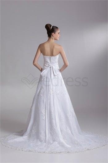 A-Line Sleeveless Sweetheart Satin Lace Wedding Dresses 5