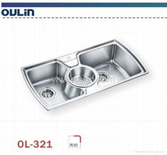 Oulin stainless steel durable triple bowl sink 