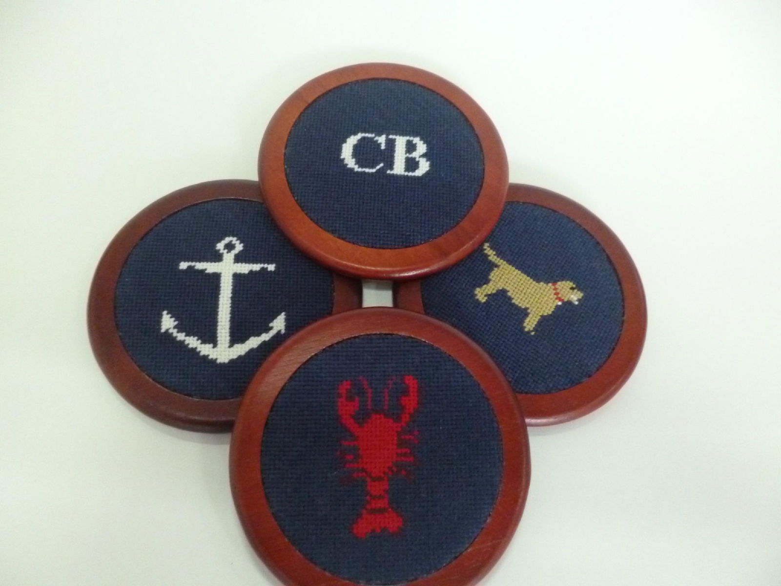 Hand Stitched Needlepoint Coaster Wooden Coaste Set