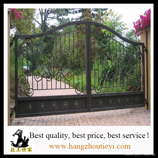 Elegant Arch Top Double Wrought Iron Entrance Gate Main Gate 3