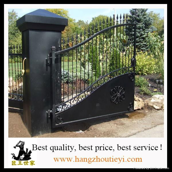 Elegant Arch Top Double Wrought Iron Entrance Gate Main Gate 4