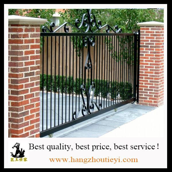 Black wrought iron front security main door double gate decoration 4