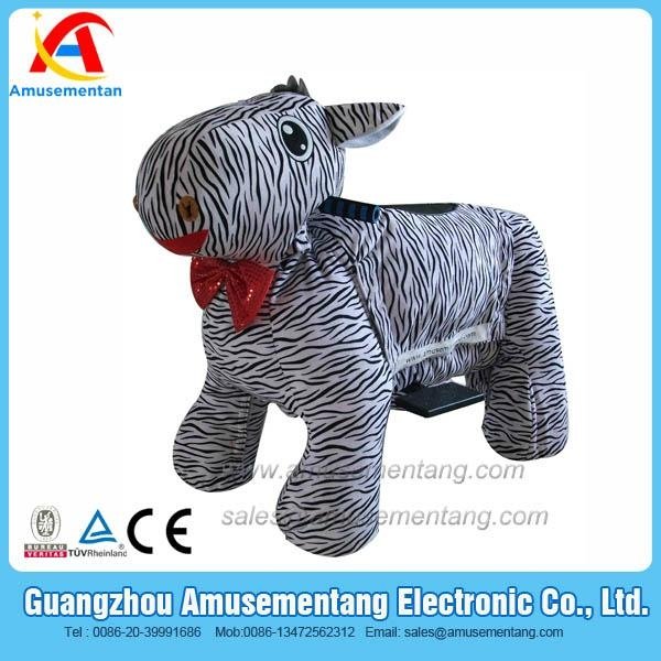 Amusementang coin operated zebra plush anmals ride on electric car  2