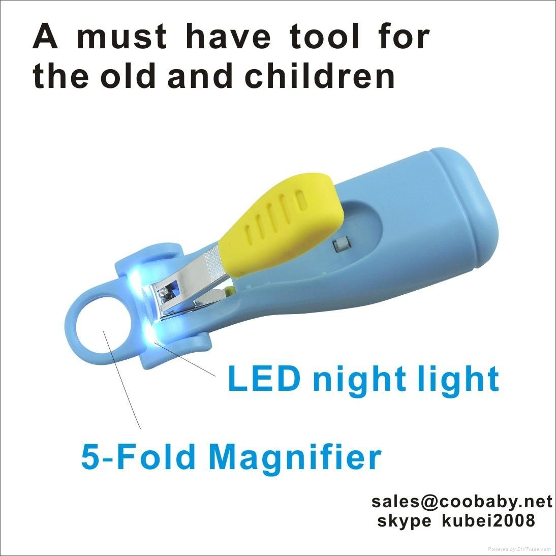 LED night light baby nail clipper with 5-fold magnifier