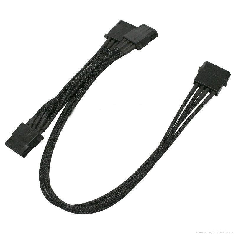 Sleeved 4pin Molex IDE Male to 3X Female Splitter Cable