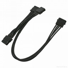 Sleeved 4pin Molex IDE Male to 3X Female Splitter Cable