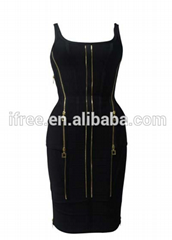 New arrival black zipper 2 piece dress sexy rayon bandage dress