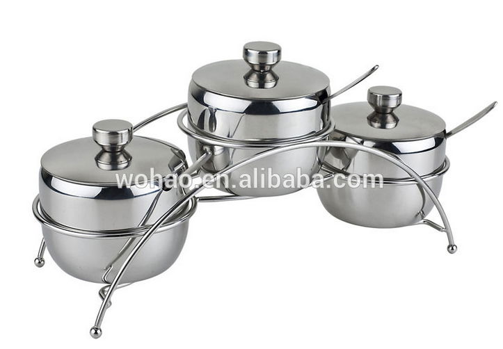 3pcs stainless steel cruet set with iron rack