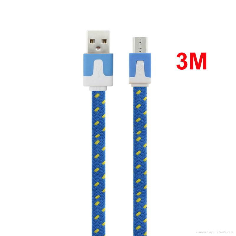 Wholesale 3M Flat Bicolor Braided Micro USB Sync Charger Data Cable