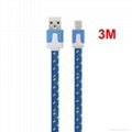 Wholesale 3M Flat Bicolor Braided Micro USB Sync Charger Data Cable