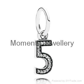 Number Charm With Clear Crystals 5
