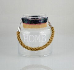 New glass candle holder with jute rope handle