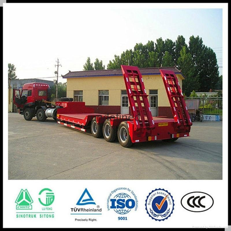 Low price high quanlity 3 axle low /flat /platform bed semi trailer  2