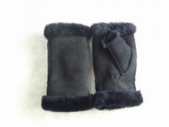 2014  fashion leather half- gloves with sheep skin