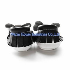 2015 Fashion style Baby Moccasin Black and white Hand Mand High Quality Leather 