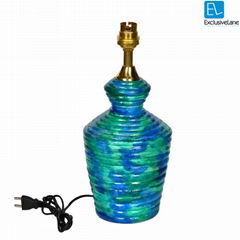 15 Inch Handpainted Ethnic Lady Terracotta Lamp Turqouise Blue