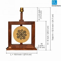 14 Inch Modern Sheesham Wooden Engraved Square Lamp