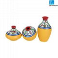 Terracotta Warli Handpainted Pots Yellow Set Of 3 1