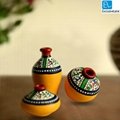 Terracotta Warli Handpainted Pots Yellow Set Of 3 3