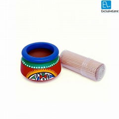 Terracotta Handpainted Warli Toothpick Holder Set Red