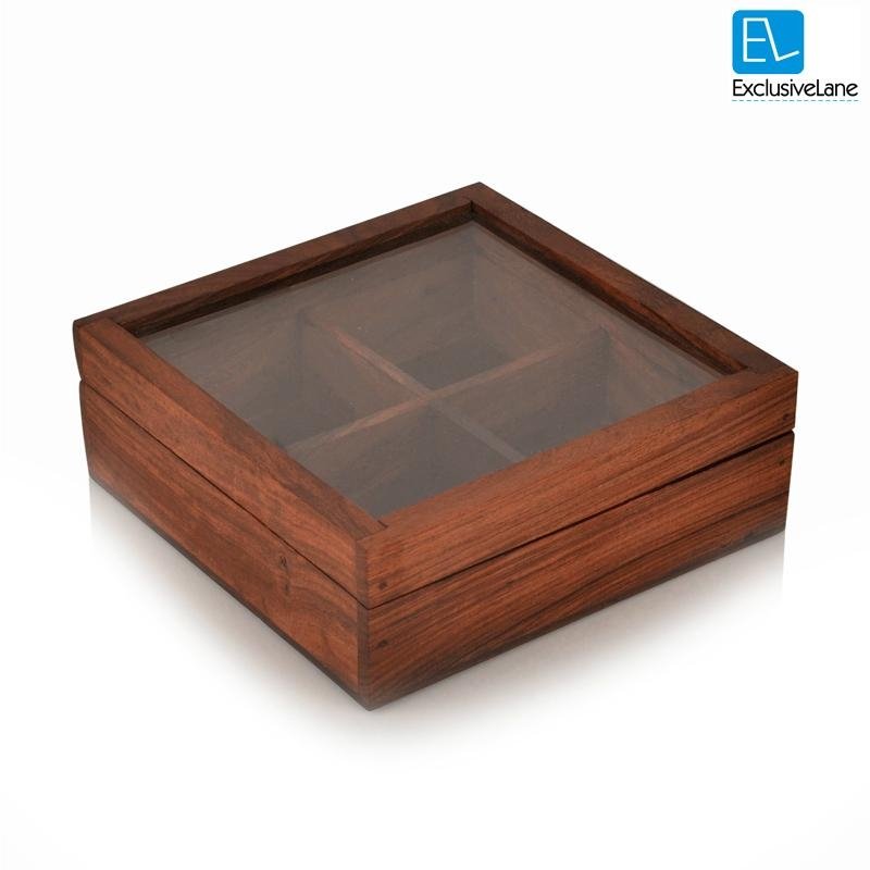 Spice Box With Container In Sheesham Wood With Spoon 4