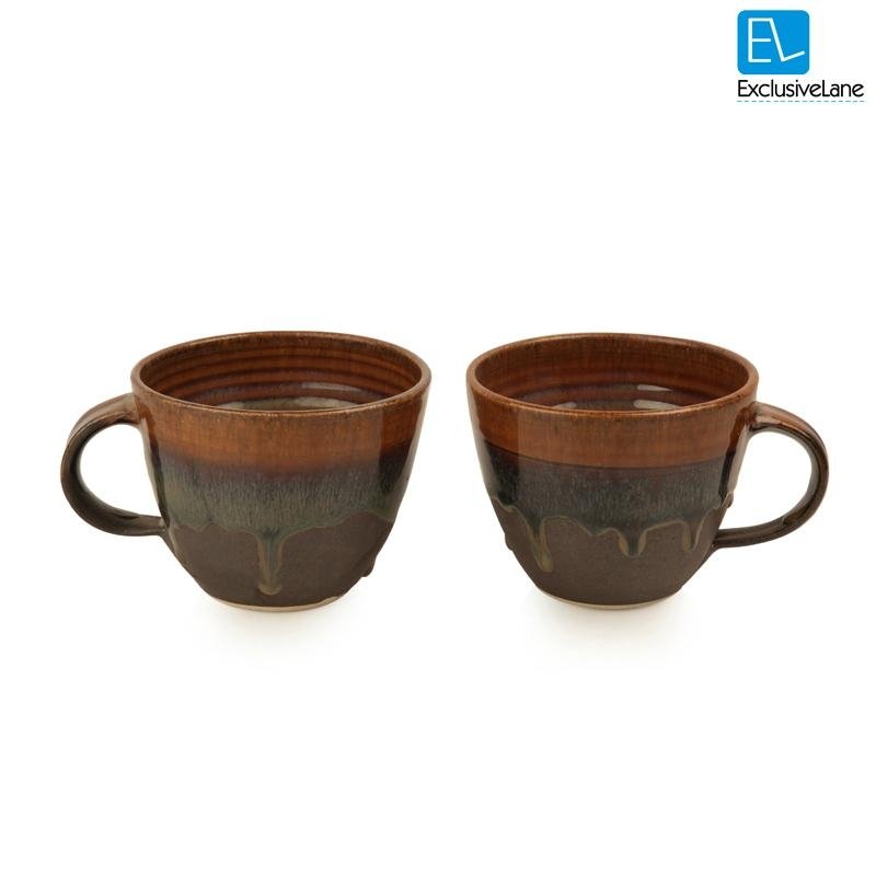Handcrafted Studio Pottery Ceramic Mug Set In Coffee Brown 4
