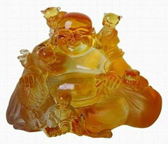 liuli crystal happiness buddha and five children 