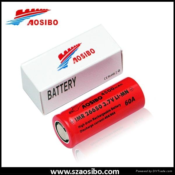 Aosibo IMR26650 4500mAh 60amp High Discharge Rate Battery Cell 2