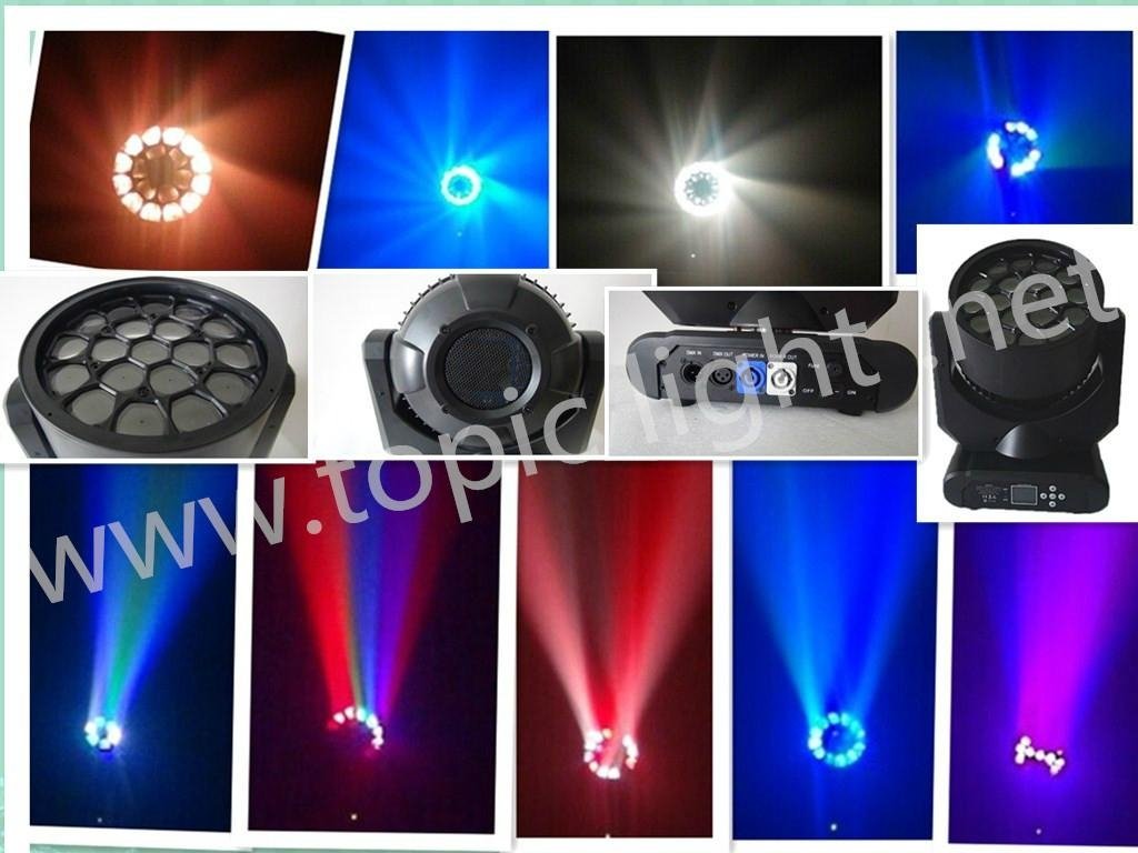 19pcs 12W RGBW 4 in1 Hawk eyes LED stage moving Head light .51 static effects 4