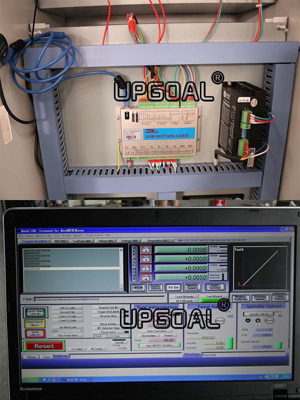 Mach3 4 axis control system, with USB port for desktop or laptop computer, supporting XYZA-axis moving together, showing the processing path , more convenient.