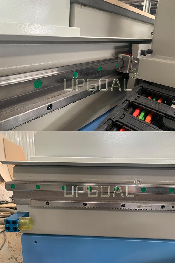 Linear square guide rail, Hiwin, Taiwan, dia 30mm for XYZ-axis, double raw four columns, good weight capacity, stable moving and ensuring the precision. Germany WHM Heilon helical gears pinion and rack transmission for X and Y axis, higher running speed and efficiency, saving cost.