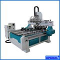 One Z-axis with 4 pcs spindle heads, and 4 pcs rotary axis( diameter 160mm, length 1300mm),  can for 4pcs cylinder engraving at one time, much improving the working efficiency. And, each rotary axis with independent reduction gear type hybrid servo motor, during working, the other ones can do continus working if one failure. 