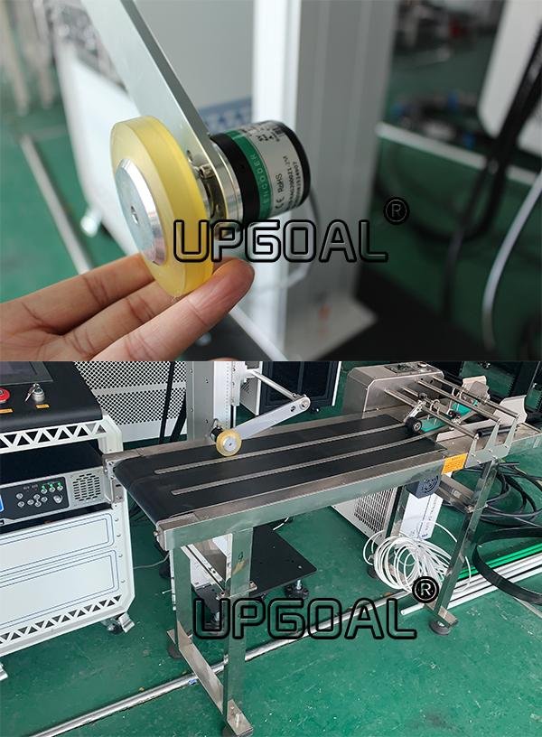  laser head with the function of automatic sensor, will mark automatically when the work piece to through the lase head. 